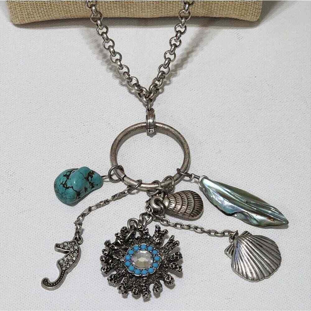Chico's seahorse, turquoise, and‎ Seashell long pendant necklace - Picture 7 of 7